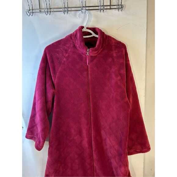 Stan Herman zipper fleece robe coverup womens large burgundy #60766 - Picture 1 of 6